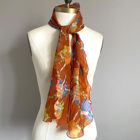 Vintage French Cancan Art Deco Girls Long Chiffon Scarf - Picture 9 of 11